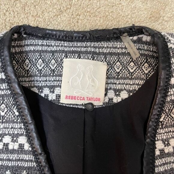 Rebecca Taylor Blazer Femme Fancy Tweed Crop Jacket Black White Size 4 - Picture 15 of 16